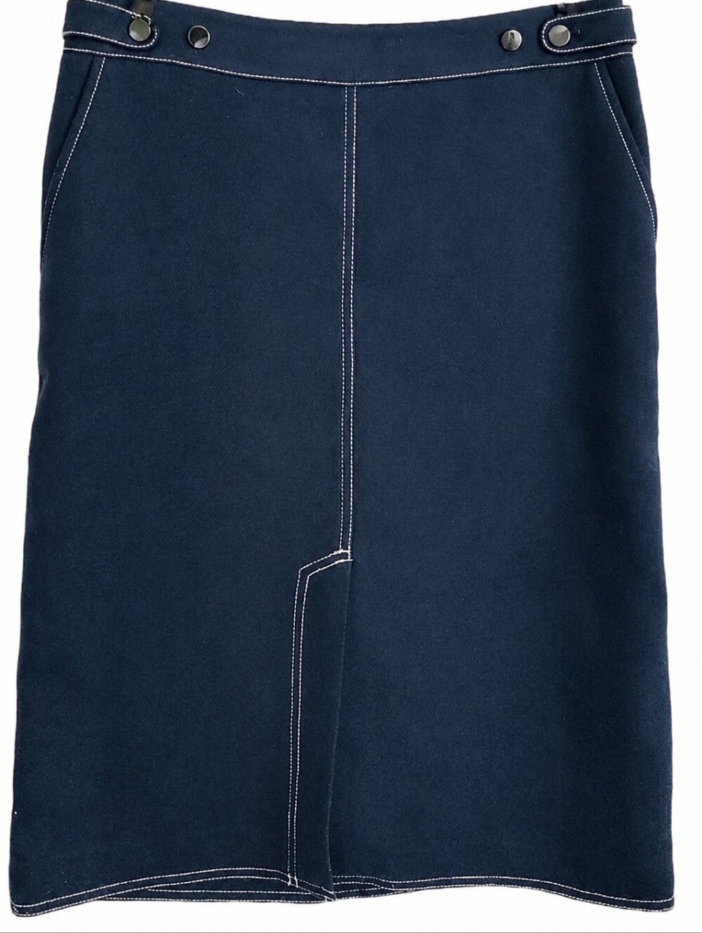 ANN TAYLOR Wool A-Line Skirt Front Slit Textured Nautical Navy Blue Lined 8